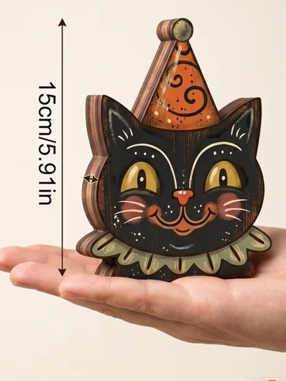 Wooden Halloween Black Cat shelf Decor new